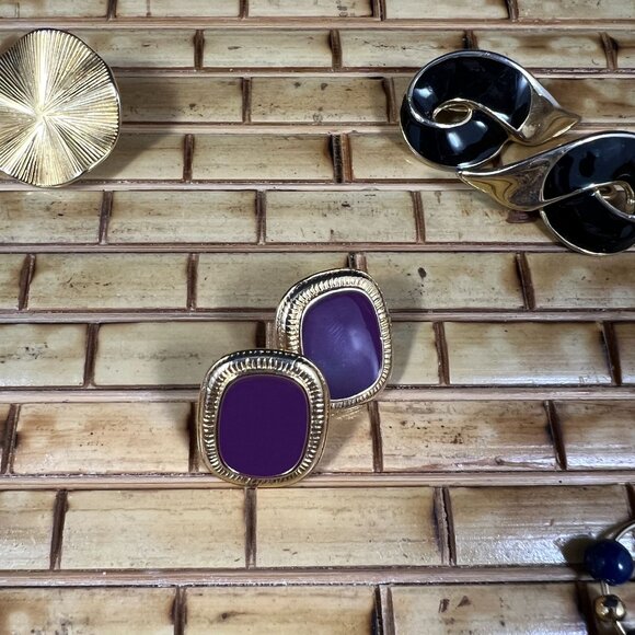 Set Of 6 Pairs Vintage-Inspired Earrings Gold Black & Purple Mixed Metals For Wo - Picture 5 of 8
